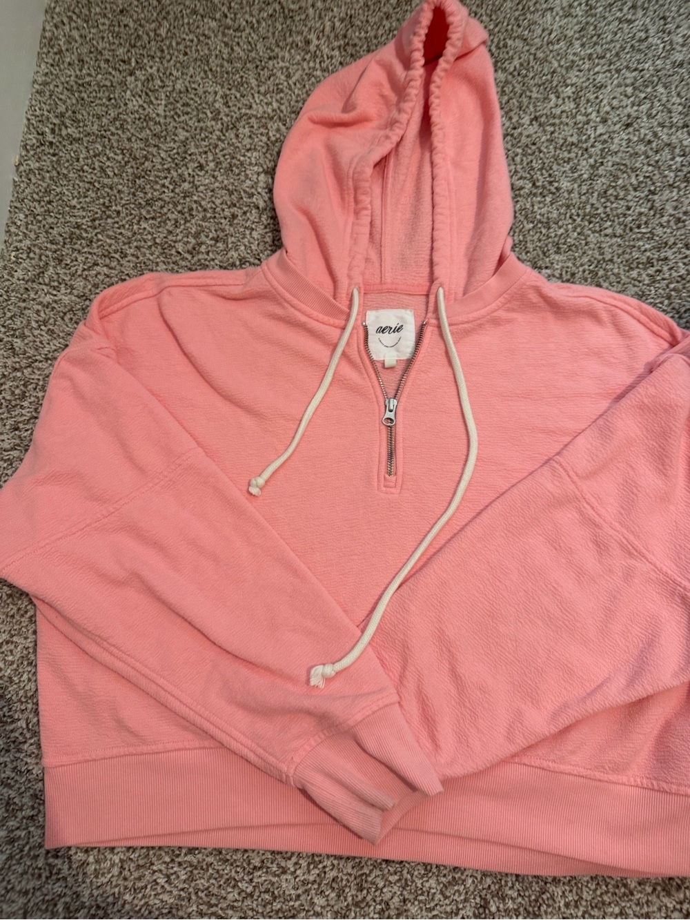 AERIE American Eagle Coral Pink Terry Cloth Half Zip Shorts SUMMER Lounge Set - Picture 3 of 10
